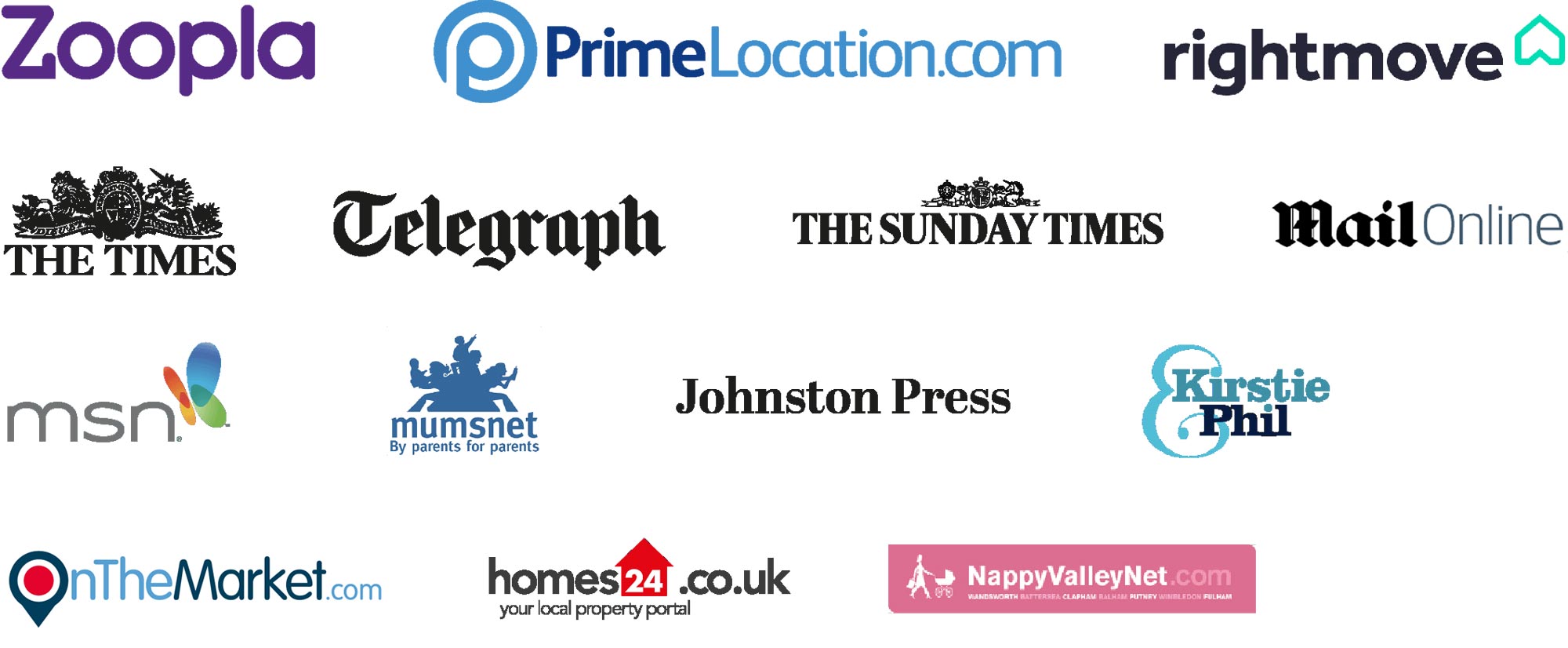 Telegraph, the Times and the Sunday Times, plus MSN, Mumsnet, Homes 24.co.uk, Kirstie and Phil websites